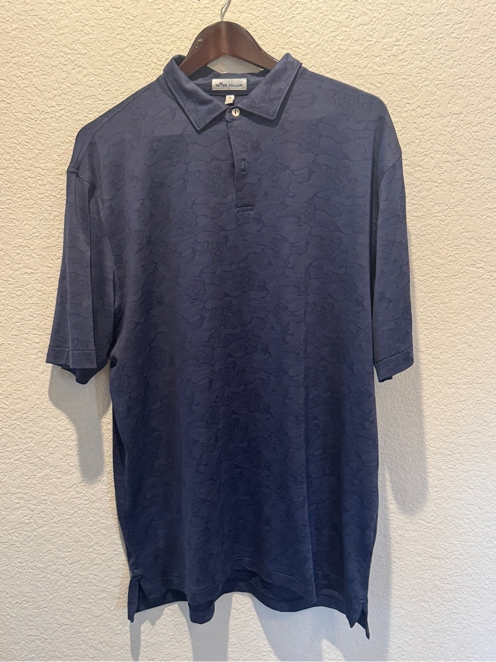 Peter Millar Navy Textured Skull Short-Sleeve Polo, Size XL